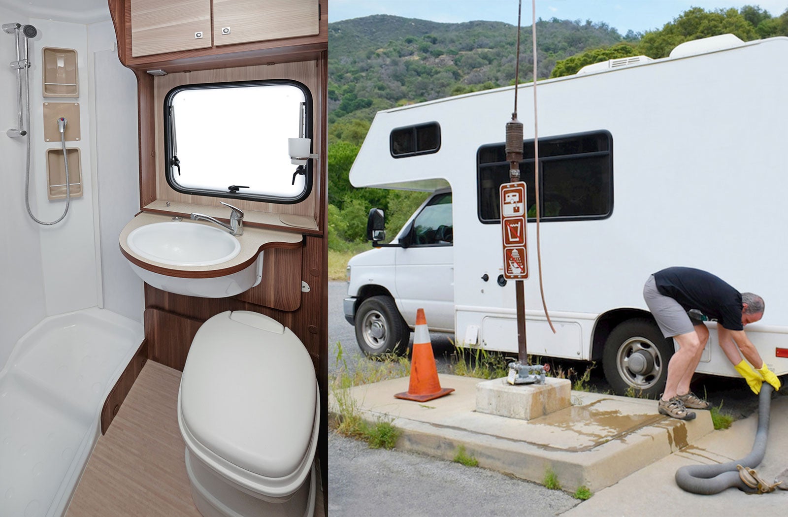 Portable RV/camper toilet and holding tank setup in Key West, Florida